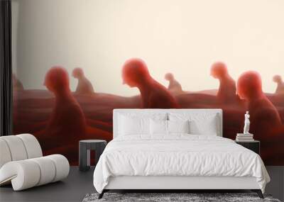 Sad and depression people in red surreal landscape painting illustration Wall mural