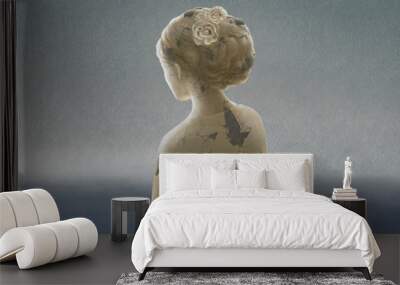 Surreal sad depression and alone concept, broken woman sculpture in water Wall mural