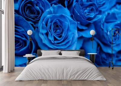 bouquet of blue roses, blue roses background Wall mural