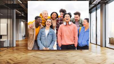 Group Of Teenage Students Standing Outside College Building Wall mural