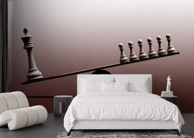 3D rendering of a onceptual representation of social inequality and the imbalance between social classes represented with chess pieces Wall mural