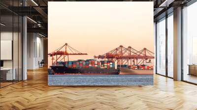 cargo ships with containers at port Wall mural