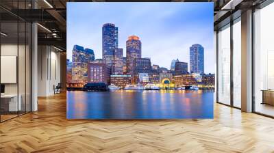 Financial District Skyline and Harbour at Dusk, Boston, Massachusetts, USA Wall mural