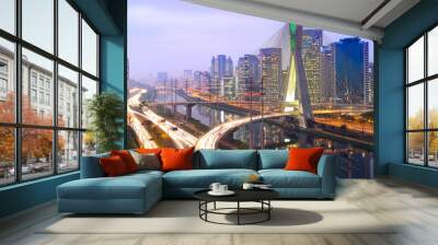 Skyline of Sao Paulo at night, Brazil Wall mural