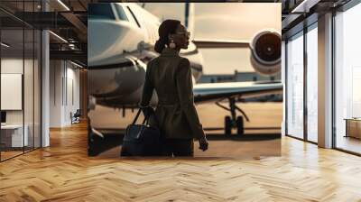 Top executive boarding her private jet at the airport. Composite with different elements made with generative AI Wall mural