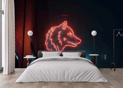 Neon wolf at night in the city Wall mural