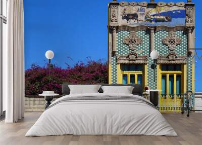 Tradicional Revival house in Cabanyal quarter with tiled facade. City of Valencia. Spain Wall mural