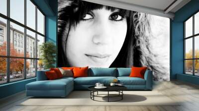 Beautiful woman portrait in black and white Wall mural