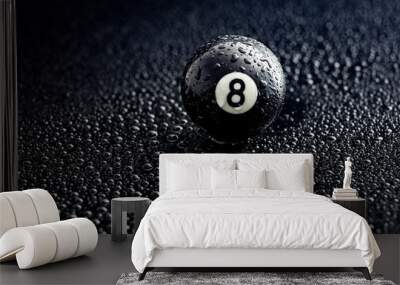 number eight billiard ball with water drops on a black background, graphic resource Wall mural