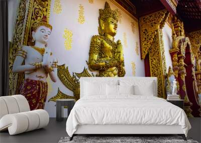 A beautiful view of buddhist temple Wat Saeng Kaew at Chiang Rai, Thailand. Wall mural