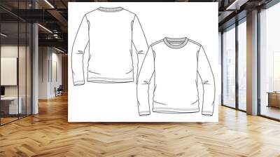 Boys Long Sleeves Basic Top fashion flat sketch template. Young Men Technical Fashion Illustration. Jersey CAD.  Wall mural