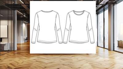 Women Long Sleeves top fashion flat sketch template. Girls Regular length tee Technical Fashion Illustration Wall mural