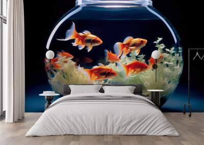 round fish tank with goldfish. AI-generated Wall mural