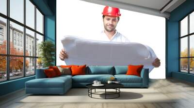 Young architect working over white background Wall mural