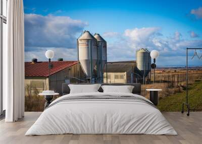 two pig farms with four feed silos Wall mural