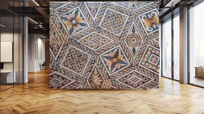 A detailed and intricate Roman mosaic with geometric and natural patterns Wall mural