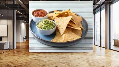 crunchy tortilla chips with spicy guacamole and salsa capturing the vibrant flavors of mexican cuisine Wall mural