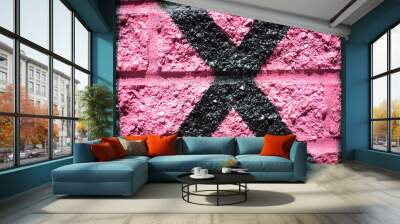 Pink, Gray, Black Brick Wall Paint  Wall mural