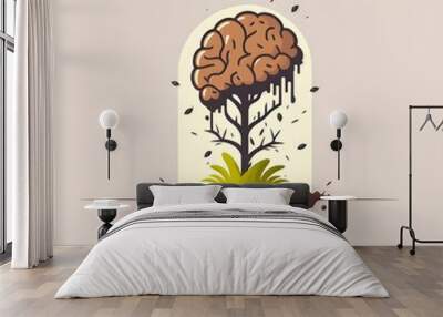 website vector logo of a brain is growing from a small like of dirt like a plant cartoon 2d flat image no text simple suitable for small size light few lines  Wall mural