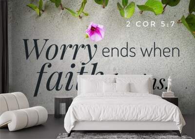 Worry ends when faith begins with bible verse design for Christianity with sandy beach background. Wall mural