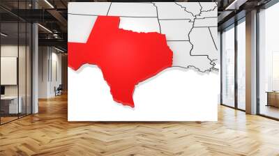 Texas state highlighted in red on 3D map of the United States Wall mural