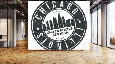 Chicago Illinois USA Stamp. Logo Icon Symbol Design Skyline City. Wall mural