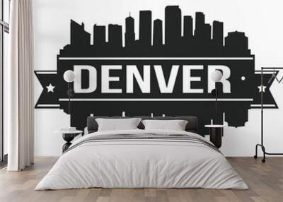 Denver Skyline Stamp Silhouette. Reflection Landscape City Design. Vector Cityscape Icon.   Wall mural