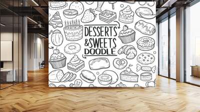 Dessert & Sweets Food Doodle Icons Hand Made Wall mural