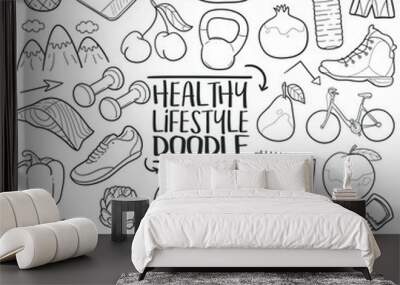 Healthy Life Style Traditional Doodle Icons Sketch Hand Made Design Vector  Wall mural