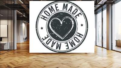 Home Made Stamp Grunge Icon. Heart Symbol Handmade Family Production Vector Seal. Wall mural