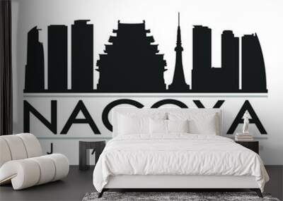 Nagoya Japan Skyline Silhouette Design City Vector Art Famous Buildings. Wall mural