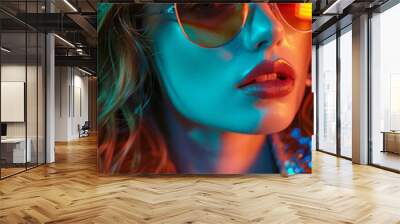 Photograph of a young model girl with fashion sunglasses. Wall mural