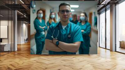 Photography of Slovakia team of professional workers in a modern hospital.	 Wall mural