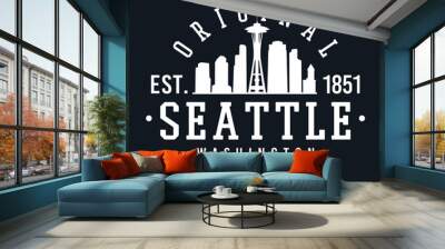 Seattle Washington Skyline Original. A Logotype Sports College and University Style. Illustration Desig Wall mural