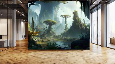 landscape of the planet pandora with giant trees
 Wall mural