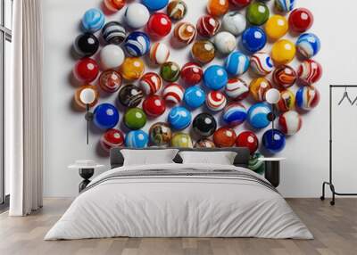 Multi-colored marbles in the shape of a heart on a white background Wall mural