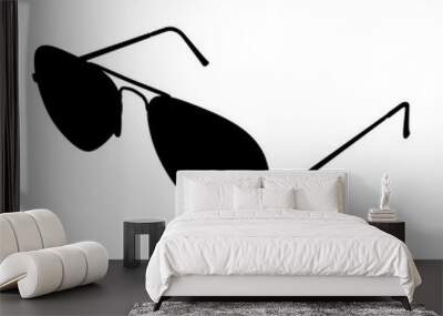 Aviator Sunglasses Silhouette. Black on White Background. Classic Aviators for Summer. Front Top Side View Wall mural