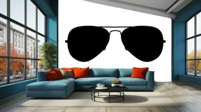 Aviator Sunglasses Silhouette. Black on White Background. Classic Aviators for Summer. Front View Wall mural