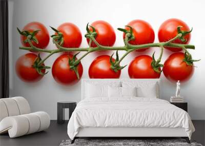 Branch of fresh cherry tomatoes isolated on white, top view Wall mural