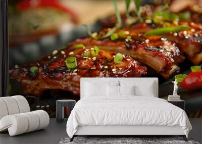 Barbecue pork ribs slathered in sweet savory and sticky barbecue sauce  Wall mural