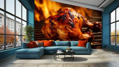 grilled chicken on the grill AI-generated art, Generative AI, illustration Wall mural