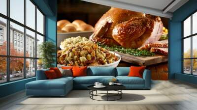 Turkey thanksgiving themed meal, food photography Wall mural