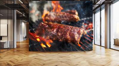 american bbq ribs cooking on grill Wall mural