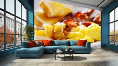 breakfast with eggs bacon and hashbrowns panorama Wall mural