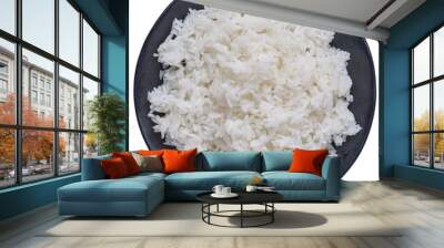 cooked white rice on plate shot from top view and isolated Wall mural