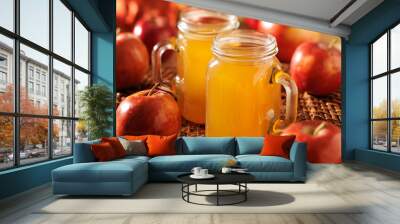 mason jars filled with hot apple cider Wall mural