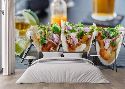 mexican fish tacos in metal tray Wall mural