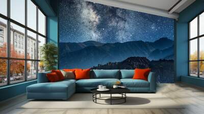 milky way galaxy and stars in night sky at alabama hills park california Wall mural