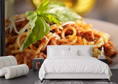 spaghetti dinner with meat sauce and basil Wall mural