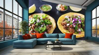 two authentic mexican tacos with barbacoa and carnitas Wall mural